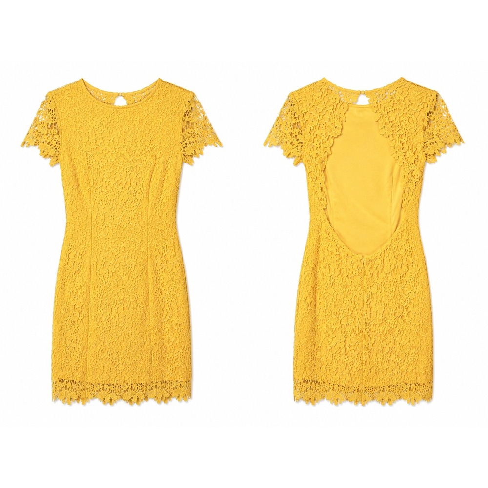 Lulus Yellow Lace Bodycon Mini Dress‎ Back Cutout Medium Coquette